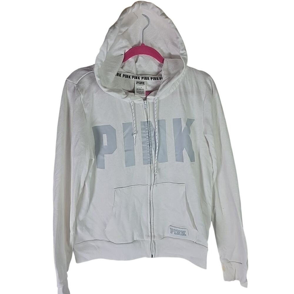 Victoria’s Secret PINK Y2K Hoodie Sweatshirt Womens Large Full Zip White